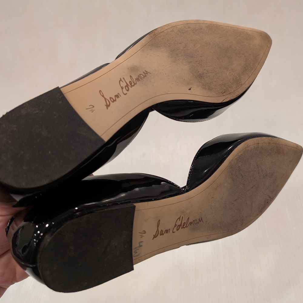 SAM EDELMAN Women's Black Patent Leather Dorsay Pointed Toe Flats Size 7.5 - Picture 4 of 11